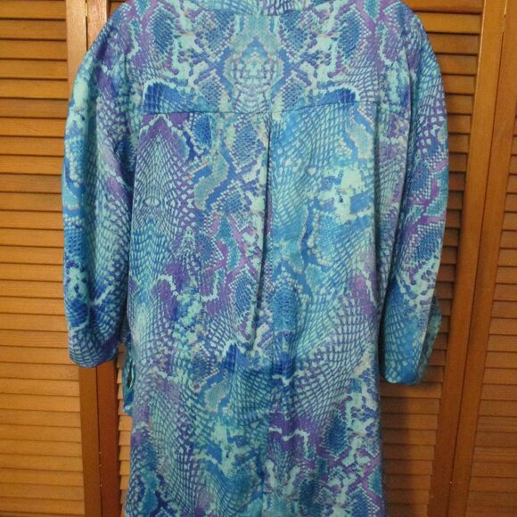 Jennifer Lopez top silky look blues, flowy & feminine, blousy sleeves size XL - Picture 8 of 9